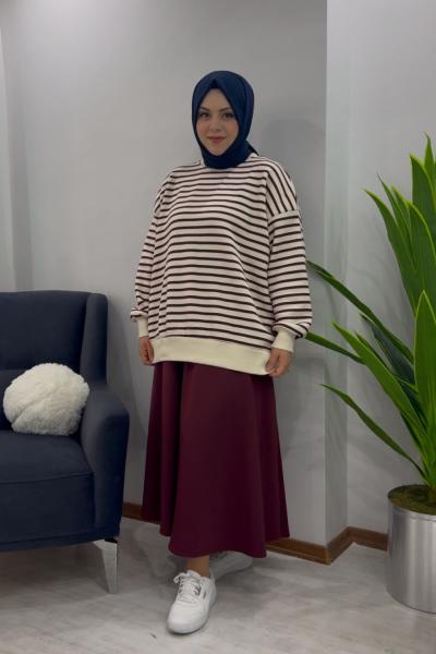 Çizgili Sweat x Scuba Etek Bordo