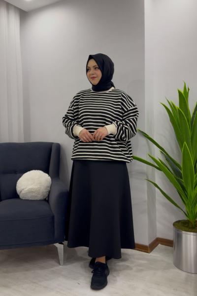 Çizgili Sweat Siyah - Scuba Etek Siyah