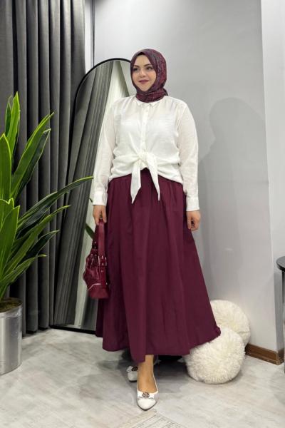 Bağlama gömlek beyaz - Poplin Etek bordo kombin indirimi !