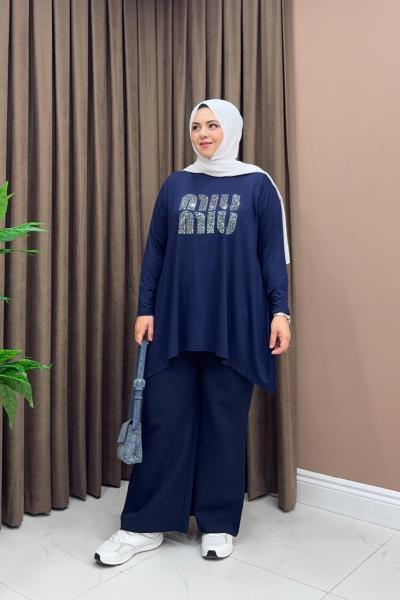 Asimetrik Miu Tunik - Lacivert