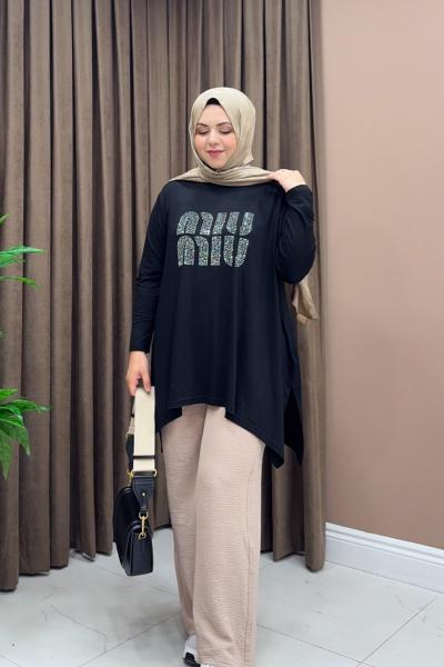 Asimetrik Miu Tunik - Siyah