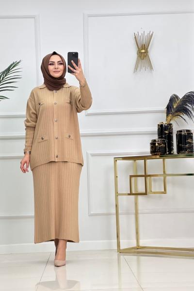 Aybüke Triko Etekli Takım - Camel