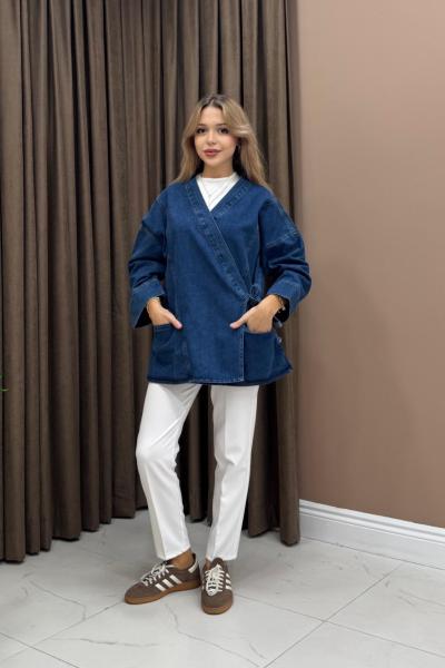 Bağlamalı Kot Ceket - Lacivert