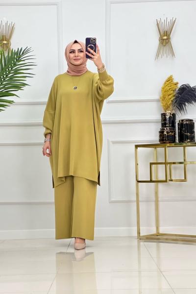 Balon Kol Battal Triko Takım - Yağ Yeşili