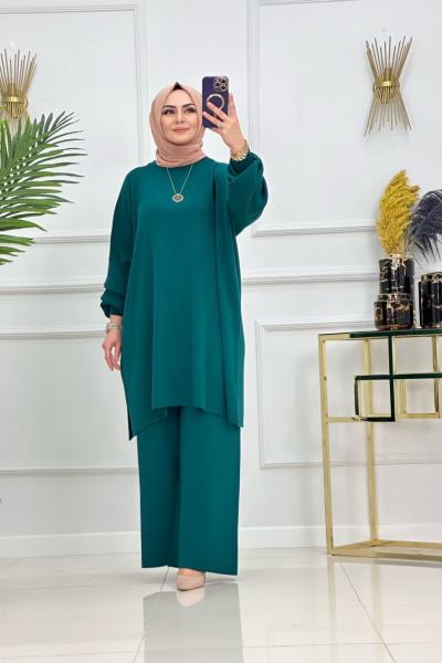 Balon Kol Battal Triko Takım - Zümrüt