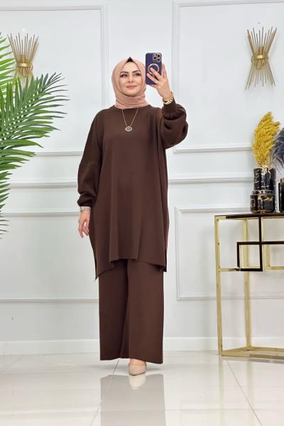 Balon Kol Battal Triko Takım - Acı Kahve