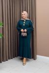 Broşlu Merserize Elbise - Zümrüt