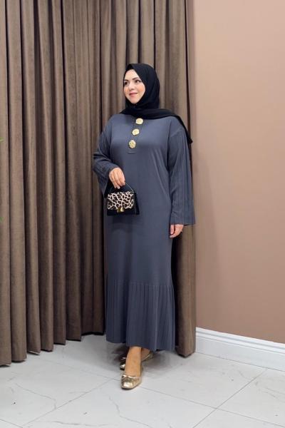 Broşlu Merserize Elbise - Antrasit