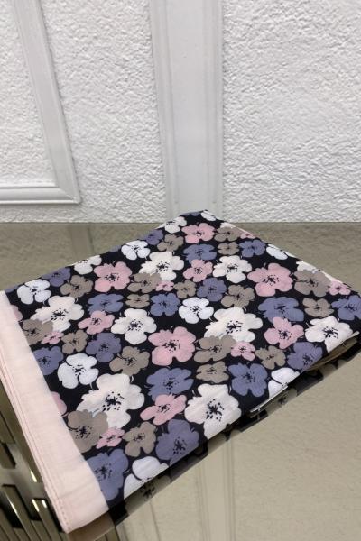 Çiçek Desen Şal - Pudra Kenar