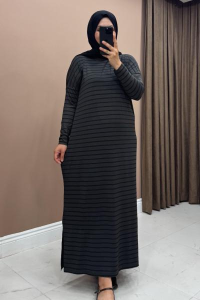 Çizgili Elbise - Haki