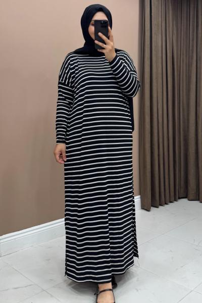 Çizgili Elbise - Siyah