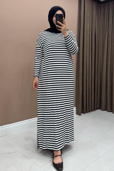 Çizgili Elbise - Beyaz