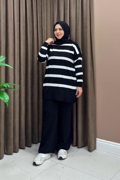 Çizgili Loren Takım - Siyah Beyaz