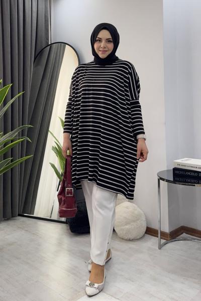 Çizgili Tunik - Siyah
