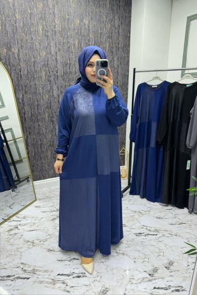 Dama Desen Elbise - Lacivert