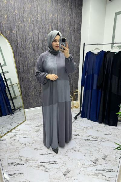 Dama Desen Elbise - Gri