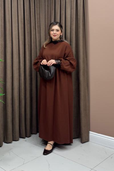 Dantel Detay Elbise - Acı Kahve