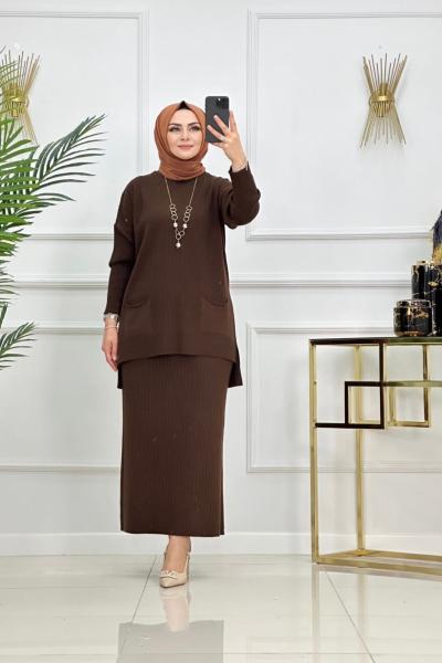 Demet Triko Etekli Takım - Kahve