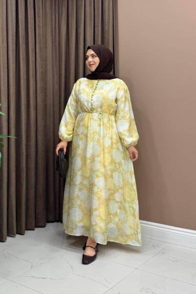 Desenli Zoe Elbise - Sarı
