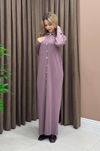 Düğmeli Uzun Hırka / Elbise - Gül