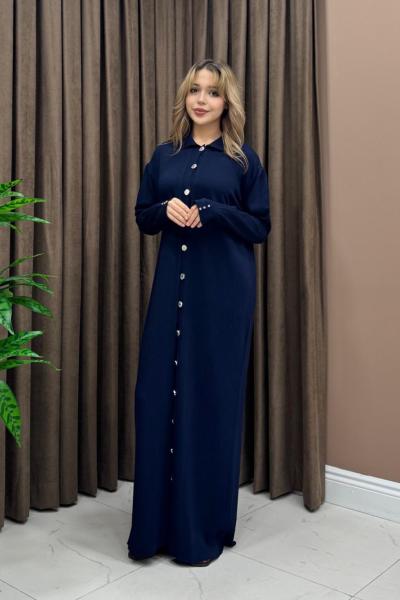 Düğmeli Uzun Hırka / Elbise - Lacivert