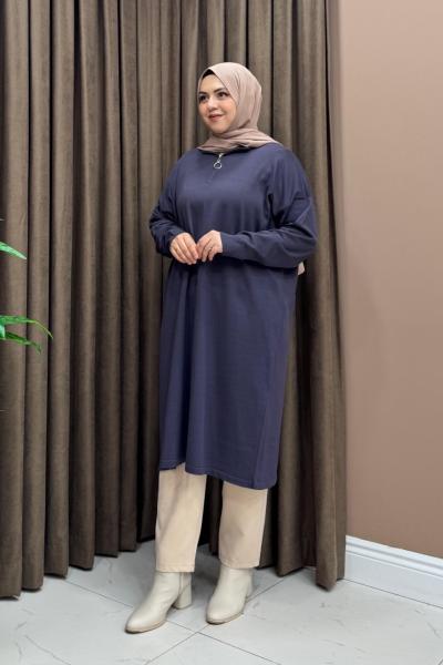 Fermuarlı Merserize Tunik - Antrasit