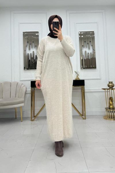 Fitilli Triko Elbise - Taş