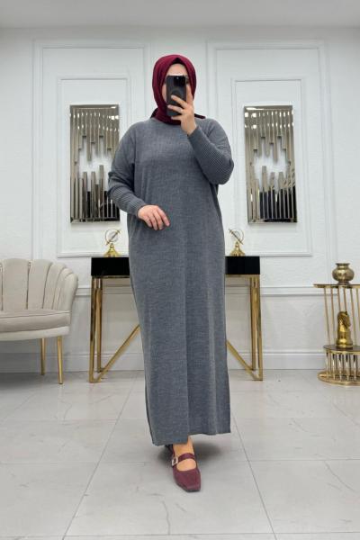 Fitilli Triko Elbise - Antrasit