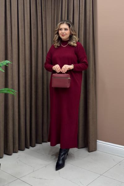 Fitilli Triko Elbise - Bordo