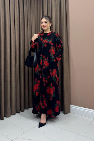 Floral Elbise - Kırmızı