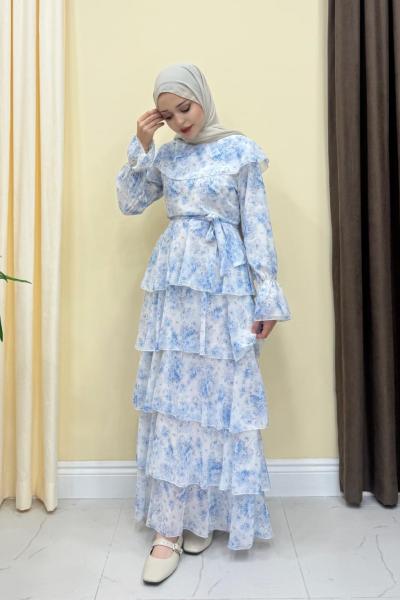 Flower Elbise - Mavi