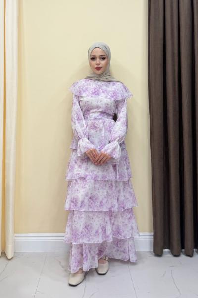 Flower Elbise - Mor