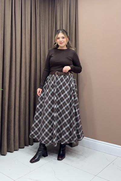 Gloria Ekose Etek - Kahve