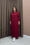 Hira Çizgili Elbise - Bordo