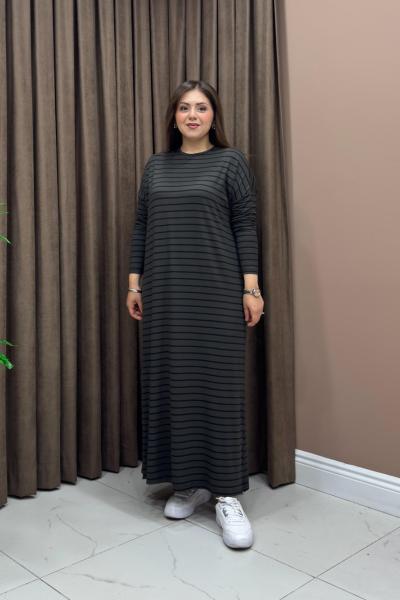 Hira Çizgili Elbise - Haki