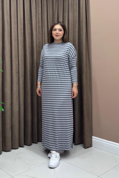 Hira Çizgili Elbise - Gri