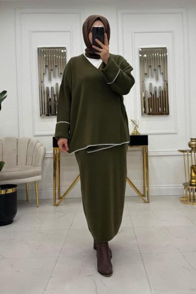 İzel Kimono Etekli Takım - Haki