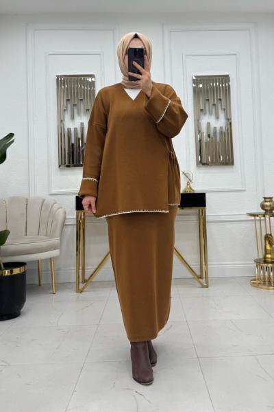 İzel Kimono Etekli Takım - Taba