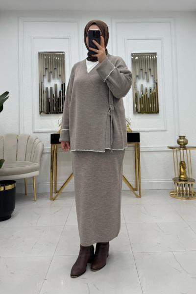 İzel Kimono Etekli Takım - Vizon