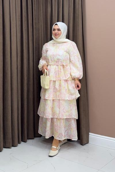 Kaylee Elbise - Desenli Pembe