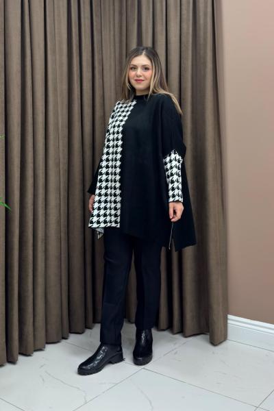 Kazayağı Tunik - Beyaz Siyah