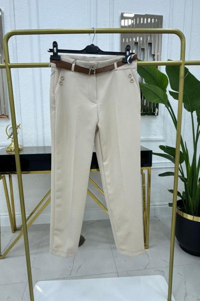 KEMERLİ PANTOLON - BEJ