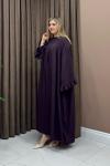 Kolu Fırfır Elbise - Koyu Mor