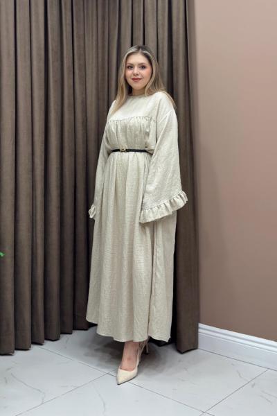Kolu Fırfır Elbise - Taş
