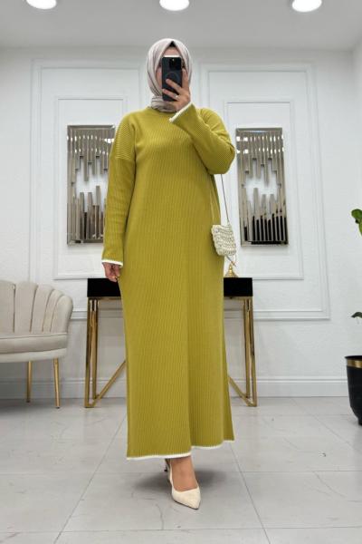 Lady Triko Elbise - Yağ yeşili