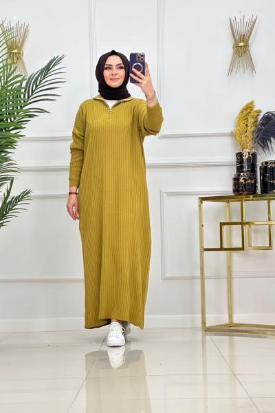 Leyla Triko Elbise - Yağ Yeşili