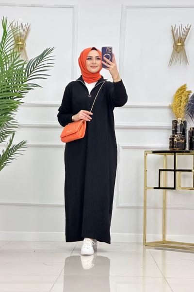 Leyla Triko Elbise - Siyah