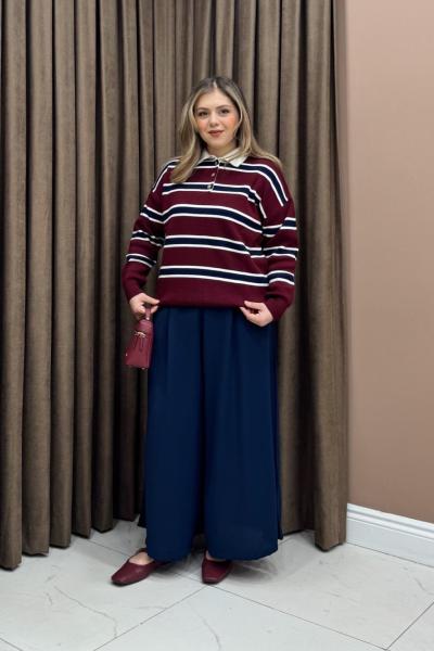 Lucy Çizgili Kazak - Bordo