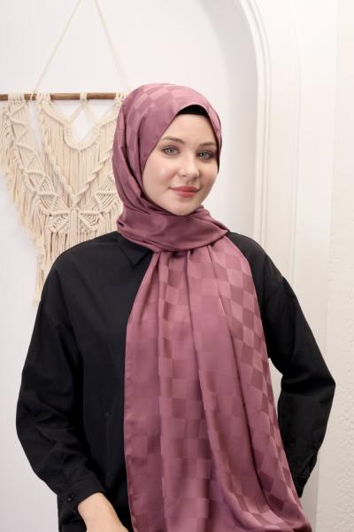 Mio Pamuk Jaz Dama Desen Şal - Gül