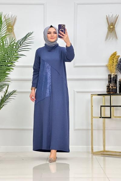 Modal Bürümcük Kumaş Süheyle Elbise - İndigo
